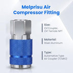 14PCS Type C Air Fittings Connect, 1/4 NPT Aluminum Quick Connect Air Fittings, Automotive Airs Plug & Coupler Set Airs Hose Fitting for Airr Compressor Fitting Kit Aluminum T - Image 4