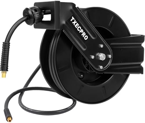 Retractable Air Hose Reel, 3/8 IN x 50 FT Hybrid Air Hose Max 300 PSI, Air compressor hose reel with 5 ft Lead in, Ceiling/Wall Mounted air hose reel,Heavy Duty air tool by TXECPRO