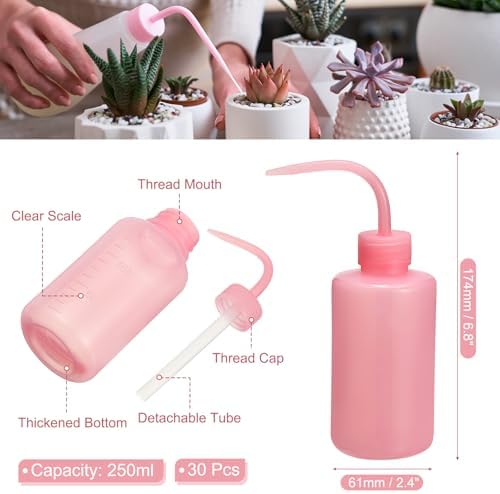 PATIKIL 250ml 8oz Pink Round Plastic Reusable Eyelash Tattoo Wash Bottle, 30 Pack, Perfect for Plant Care, Lab Use, Storage - Image 2