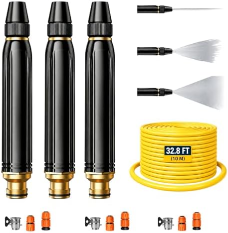 High Pressure Hose Nozzle, Power Washer Nozzle with Multiple Spray Patterns & Booster, Heavy Duty Metal Pressure Washer Hose Attachment for Car Wash, Patio, Garden Watering & Pet Cleaning(3 Pack+10m) by Unknown