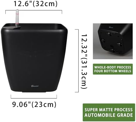 Dexceder 13x12 Self Watering Planter with Wheels (Black Matte) - Image 3