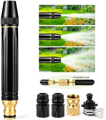 High Pressure Hose Nozzle Metal Fits US Garden Hoses with 3 Spray Modes by Mittenhugs