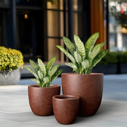 Kante Set of 3 Rusty Concrete Bowl Planters 18" 14" 10" Dia - Image 4
