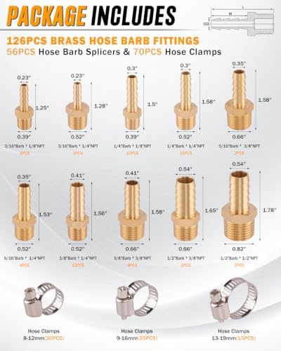 GERGUIRRY 126PCS Brass Hose Barb Fittings Kit, Male Adapter NPT Hose Repair - Image 2