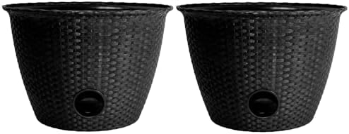 The HC Companies 18 inch Woven Garden Hose Holder, Lightweight UV-Resistant Plastic Water Hose Holder with 100-Foot Capacity, 2-Pack Water Hose Pots for Garden, Patio & Home Organization, Black by TheHCCompanies