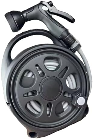 16M/53FT Garden Hose Set with Integrated Storage – 12mm Diameter Flexible Plastic Water Hose with Multi-Pattern Spray Nozzle for Lawn Irrigation, Yard Watering, and Outdoor Plant Care,Black by Fogun