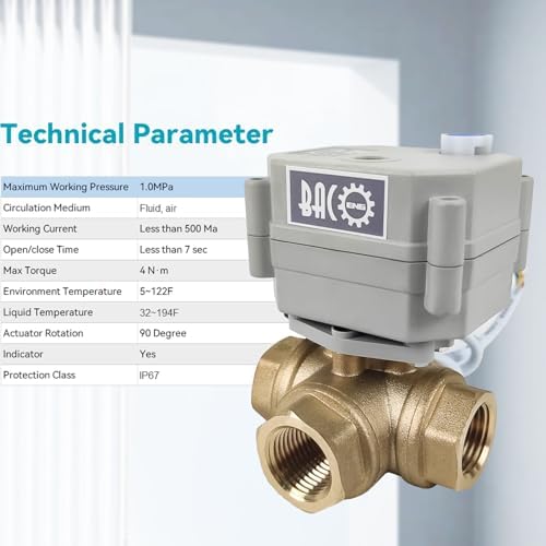 BACOENG Motorized Ball Valve, 1/2" Brass 3 Way L Type Auto Return Horizontal Electrical Ball Valve, AC/DC9-24V - Image 7