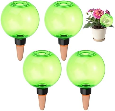 M METERXITY 4-Pack Plant Self Watering Globes, 6.7 oz Plastic Bubble Water Bulbs Top Fill for Indoor/Outdoor Plants, Self Watering Spikes Slow Release Terracotta [Green] by MMETERXITY
