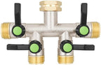4 Way Hose Splitter, Brass High Flow Garden Hose Splitter Heavy Duty, Hose Connector, Water Spigot Splitter, Full Flow Faucet Splitter with shutoff, 3/4” GHT Inlet by DINGBAI