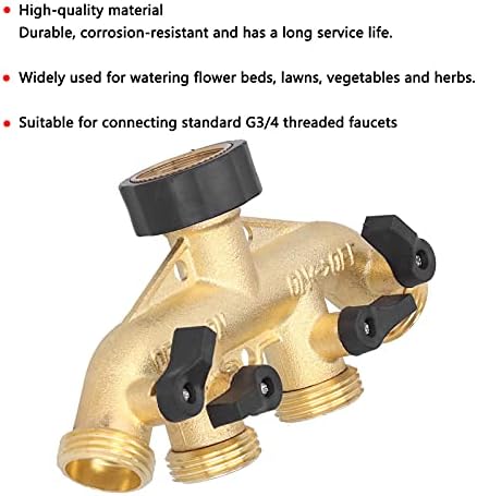 4 Way Heavy Duty Brass Garden Hose Splitter, 3/4 Garden Connector Water Hose Spigot Splitter Water Manifold with Valves - Image 2