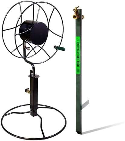 Yard Butler Free-Standing Swivel Hose Reel & Hose Bib Extender Bundle - Heavy-Duty Powder Coated Steel Storage & Water Access Solution - Outdoor Watering Accessory for Lawn & Garden Use by YardButler