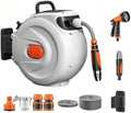 Wall-Mounted Retractable Garden Hose Reel with Sprayer by Unknown