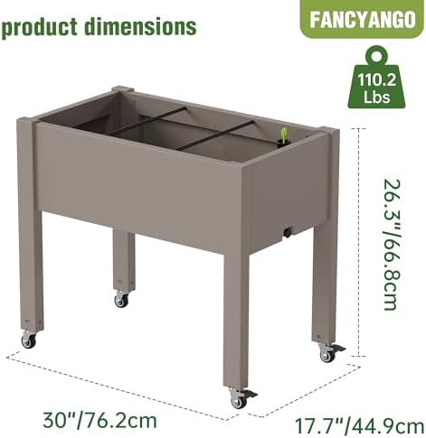 Elevated 26.3" Tall Raised Garden Bed with Wheels - Outdoor Mobile Resin Planter Box with Drainage Holes for Vegetables Flower Herbs, Weather Resistant, Medium Gray (26.3" h) - Image 2