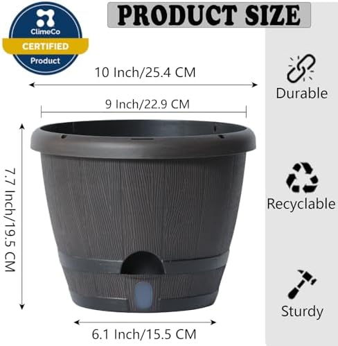 Sun-E 10 Inch Whiskey Barrel Self Watering Planters, Wood Look, 3-Pack - Image 6