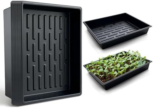 RooTrimmer Seed Starter Tray, 10 Packs Plant Tray, Durable Plastic Growing Trays, Stackable Seedling Starter Trays Perfect for Indoor, Outdoor, Greenhouses, 16.5" L x 13.2" W x 2.8" H - Black by RooTrimmer