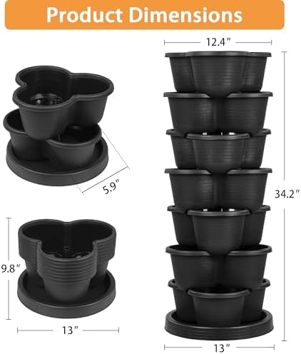 VECELO 7 Tier Vertical Garden Planter, Self Watering Stackable Planters with Wheels for Strawberries, Herbs, Flowers, Vegetables, Black - Image 2