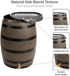 RTS Home Accents Premium 55-Gallon Rain Barrel with Removable Lid, Flat Back Rain Water Collection Barrel, Stand Included, Woodgrain with Black Stripes - Image 4
