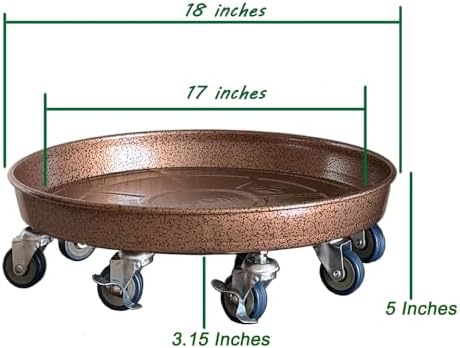 Rolling Planter Caddy(470lbs Capacity), Heavy Duty Metal Plant Stand with Brake Wheels Plant Dolly Mover Plant Pot Tray Saucer for Indoor Outdoor 18inches Copper - Image 2