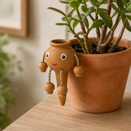 Ceramic Plant Watering Spike, Smiling Pot Character Slow-Release Water Dripper for Indoor Potted Plants, Houseplants and Home Garden, Terracotta Brown, 1 Pack (Small) - Image 5