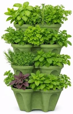 Strawberry Planter Tower, 4 Tier Stackable Vertical Planter, 16 Plant Sites, Space Saving Garden Planter, Indoor Outdoor, Made in USA (4, Sagebrush Green, Small) - Image 7