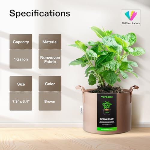 VIVOSUN 5-Pack 1 Gallons Grow Bags with 10Pcs Self-Watering Spikes, 7 Inch Hexagonal Terracotta Watering Stakes, Auto-Water Device, Planter Insert for Indoor & Outdoor Potted Plants - Image 2