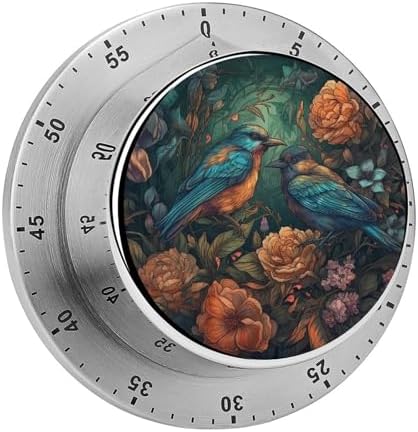 Mechanical Kitchen Timers for Cooking,Birds and Flowers Sketch Printed 60 Minute Magnetic Countdown Timer,Cute Cooking Timers with Alarm,Stainless Steel Time Timer Manual No Batteries Required by Unknown