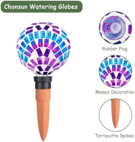 Decorative Mosaic Plant Watering Globes, 2 Pack Automatic Self Watering Spikes with Terracotta Stakes for Indoor Outdoor Garden Plants, Multi - Image 7