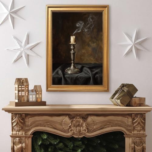 Gold Vintage Framed Candle Wall Art, Moody Still Life Print - Image 4
