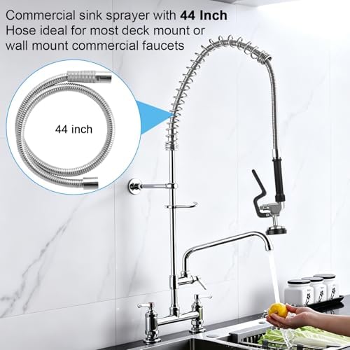 44” Pre Rinse Hose with Sprayer Valve, 1.42 GPM Commercial Sink Sprayer with Stainless-Steel Hose Replacement Kit for Commercial Restaurant Kitchen Faucet - Black - Image 3