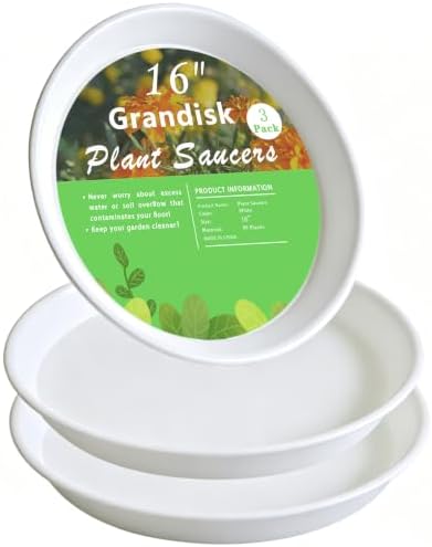 TITE 3 Pack Plant Saucer Heavy Duty Sturdy Drip Trays for Indoor and Outdoor (16 Inch, White) by Grandisk