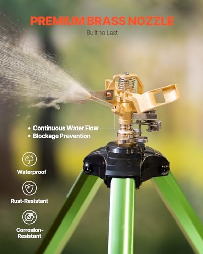 VEVOR Impact Sprinkler on Tripod Base, 2 Packs, Heavy Duty Tripod Sprinklers with Brass Head & 3/4" NH Connector, 360 Degree Large Area Irrigation Sprinkler, Adjustable Heights for Yard - Image 7