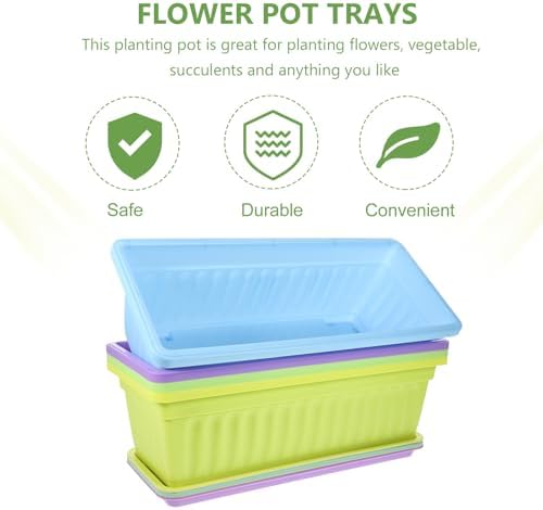 4 Pack Rectangular Window Box Planters with Tray and Drainage - Image 3