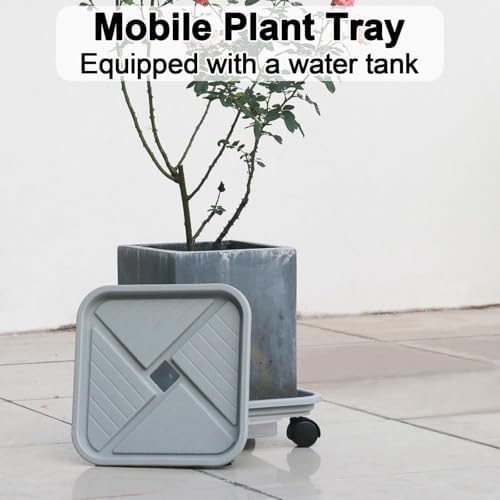 Rolling Plant Stand with Water Drawe, Bottom Watering Tray with Wheels - Image 3