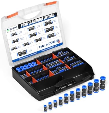 TAILONZ PNEUMATIC 200 pcs Straight Push Connectors Plastic Quick Release Connectors Air Line Fittings for 1/8 5/32 1/4 5/16 3/8 1/2 4MM 6MM 8MM 10MM 12MM Tube (2 Way) by TAILONZPNEUMATIC