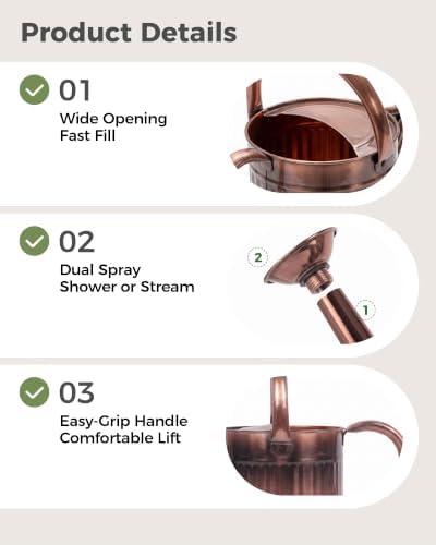 Bamworld Metal Watering Can for Indoor Outdoor 1 Gallon Antique Bronze - Image 4