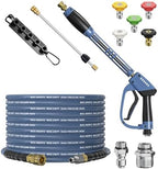 Pressure Washer Gun and Hose Kit, 4800PSI Flexible & Kink-Resistant - Steel Braided & Durable High Power Washer Hose 25 FT with 3/8" Swivel Quick Connector and M22 14mm Adapters & 5 Nozzles by Unknown
