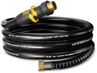 Heavy Duty Garden Hose 25ft, 5/8" Rubber Hose Durable 4 Layer Construction by Wurzberge