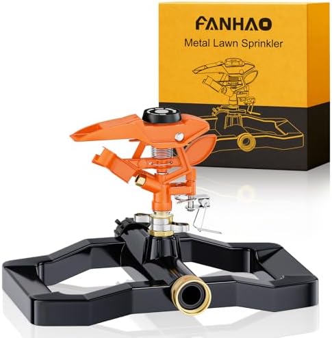 FANHAO Heavy Duty Pulsating Impact Sprinkler for Yard, 360 Degree Rotating Lawn Sprinklers with All Metal Base, Adjustable Large Area Irrigation Sprinkle for Garden, Covers Up to 5,800 Sq. Ft by FANHAO