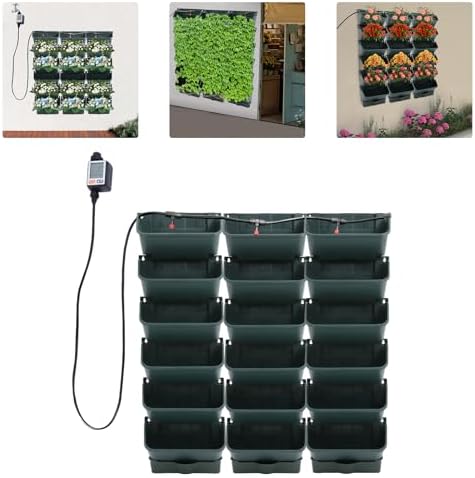 Self-Watering Wall-Mounted Planter, 18 Pots Wall Mounted Plastic Plant Grow Pot Vertical Garden Planter with Intelligent Control & Adjustable Irrigation System for Indoor Outdoor (Green, 18 Pots) - Image 4