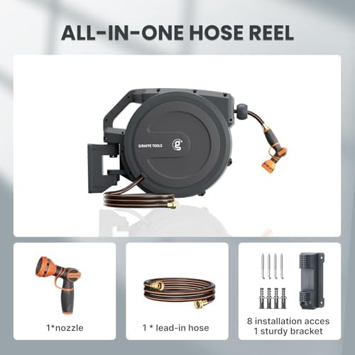 Giraffe Tools Retractable Hose Garden Reel 1/2"100FT Wall Mount Auto Rewind - Image 2