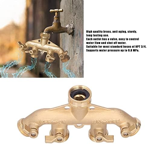 Brass Garden Hose Splitter (4 Way), Solid Connector NPT 3/4，Brass Connector Hose Spigot Adapter 4 Valves with 4 Extra Rubber Washers - Image 3