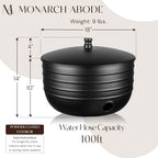 Monarch Abode Garden Hose Holder with Lid – Decorative Water Hose Holders for Outside, Border Embossed Metal Matte Black Pot with Drainage, 100ft Waterhose Holder for Outside, Garden Storage Caddy - Image 3