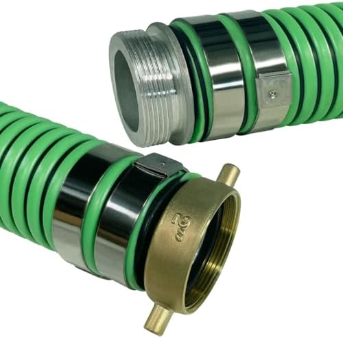 Gloxco Heavy Duty EPDM All Weather Suction Hose Assembly, Black Tube, Lime Green Helix, 2" Inside Diameter with Male x Female NPSM Pinlug Fittings Installed, 33 ft Length - Image 3