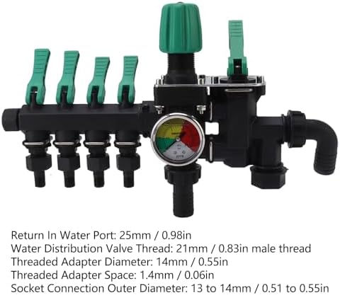 4 Way Hose Splitter, Water Manifold with Pressure Gauge for Garden Farm - Image 3