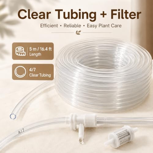 Automatic Plant Drip Irrigation Kit, 5 m / 16.4 ft Clear Tubing Self Watering System with 5 Adjustable Drip Emitters, Filter and Stakes for Indoor Potted Plants, Flowers and Balcony Garden - Image 6