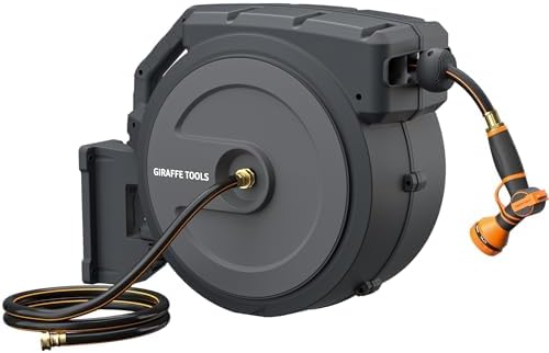 Giraffe Tools Retractable Garden Hose Reel 5/8" 90FT Auto Rewind Wall Mount by GiraffeTools