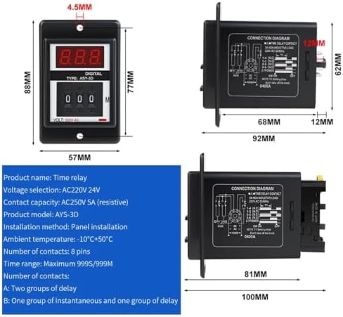 Programmable Delay Timer Relay 8-Pin with Base AC220V/DC24V Digital Display(999M DC24V) - Image 4