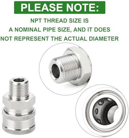 TAISHER 4PCS 304 Stainless Steel 3/8" Male NPT High Pressure Washer Quick Connect Coupler for Pressure Washing Gun Hose Accessories - Image 3