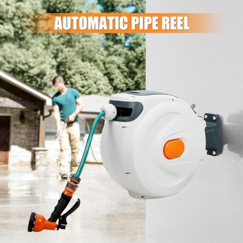 100ft 1/2in Retractable Garden Hose Reel Wall Mount, Automatic Hose Reel with Hidden Handle And Slow Return System, Auto-Rewind Any Length Lock 180 Degree Swivel Green - Image 6