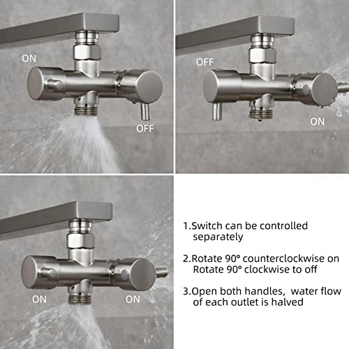 Tecmolog 2 Way Shower Diverter Brushed Nickel Shower Head Shut Off Valve Splitter Brass, DSF014NA - Image 5